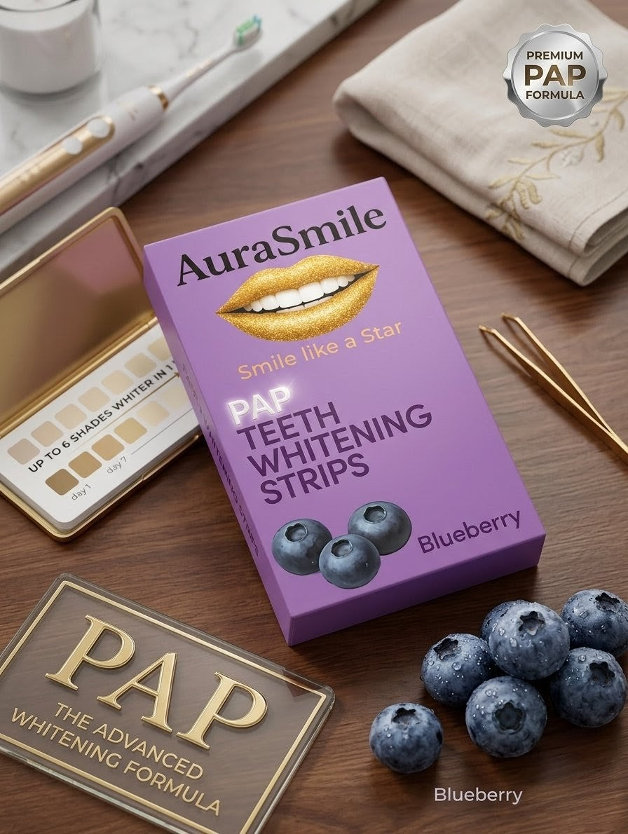 AuraSmile Premium Bleaching Strips - Zahnaufhellung mit Fruchtgeschmack - PAP+ Whitening